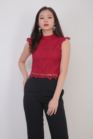 RESTOCK: Abbie Crochet Top in Red