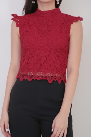 RESTOCK: Abbie Crochet Top in Red