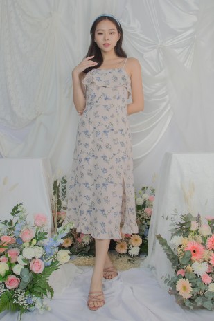Catriona Floral Midi Dress in Nude Pink