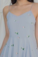 Violetta Embroidery Swing Dress in Blue