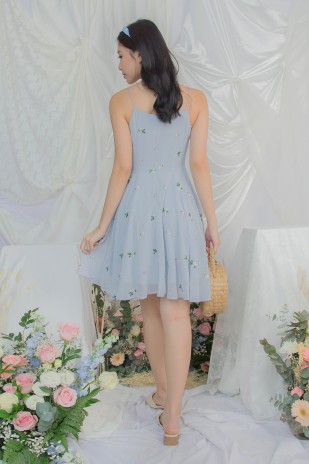 Violetta Embroidery Swing Dress in Blue