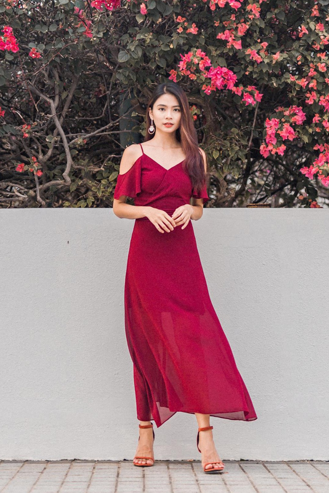 wine red maxi dress