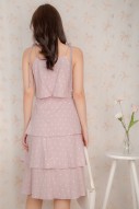 Selene Polkadot Tiered Midi Dress in Pink