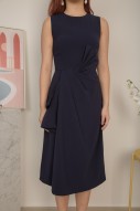 Carissa Pleated Workdress in Navy