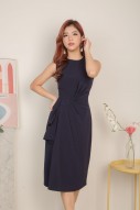 Carissa Pleated Workdress in Navy