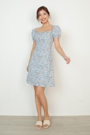 RESTOCK: Sybell Puff Floral Dress in Blue