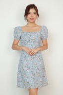 RESTOCK: Sybell Puff Floral Dress in Blue