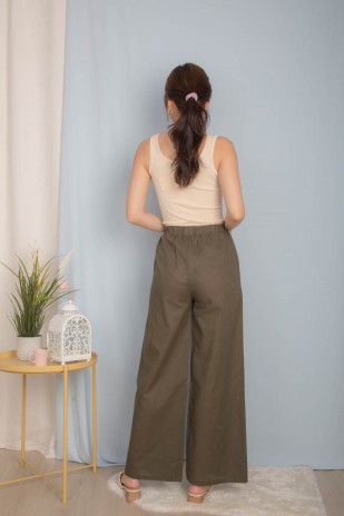 Callan Flare Linen Pants in Olive