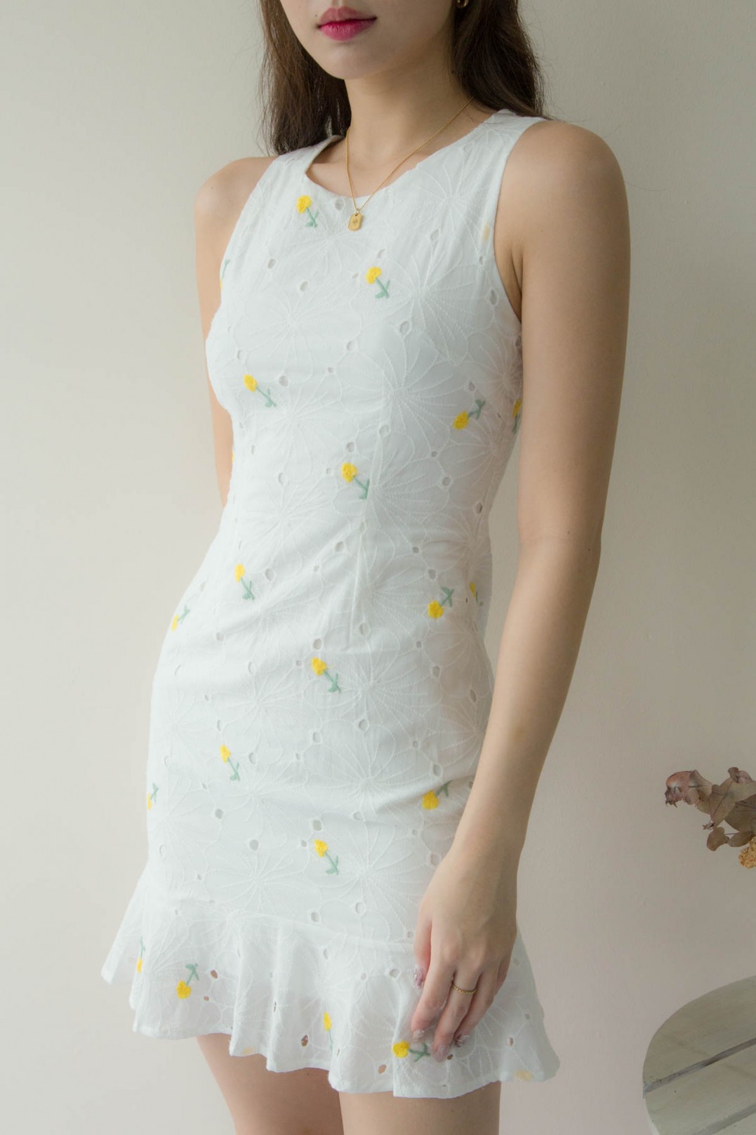 Karla Broderie Dress in Yellow-Floral - MGP
