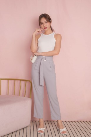 Juanna Belted High Waist Pants in Grey