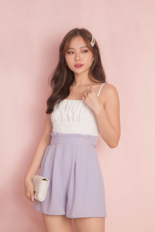 Karlo Ruched Sash Romper in Lilac