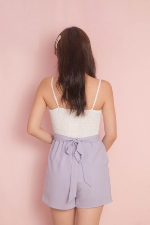 Karlo Ruched Sash Romper in Lilac