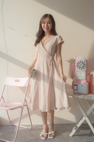 Christine Wrap Midi Dress in Nude