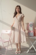 Christine Wrap Midi Dress in Nude