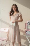Christine Wrap Midi Dress in Nude