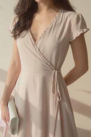 Christine Wrap Midi Dress in Nude