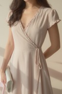 Christine Wrap Midi Dress in Nude