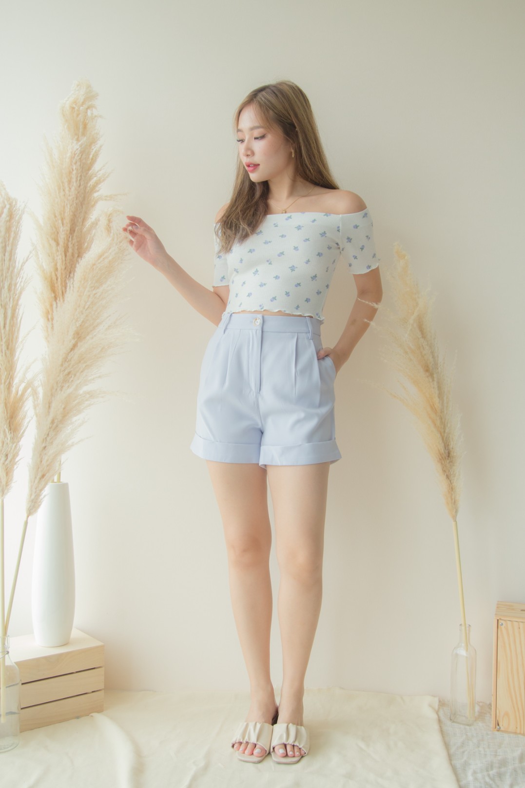 Airin Floral Off Shoulder Top in White 