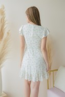 Adelaine Floral Ruffle Dress in Cream