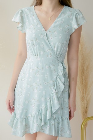 Adelaine Floral Ruffle Dress in Mint