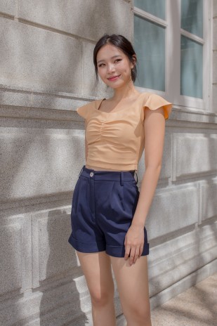 Nara Flutter Ruched Top in Tan