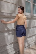 Nara Flutter Ruched Top in Tan