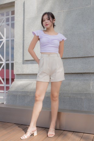 Nara Flutter Ruched Top in Lilac