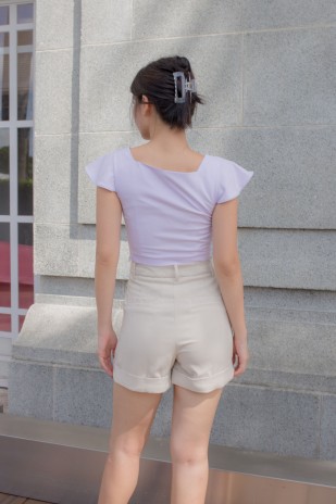 Nara Flutter Ruched Top in Lilac