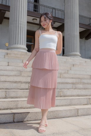 Francis Tiered Pleated Skirt in Blush