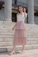 Francis Tiered Pleated Skirt in Blush