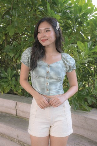 Nessia Gingham Puff Top in Green