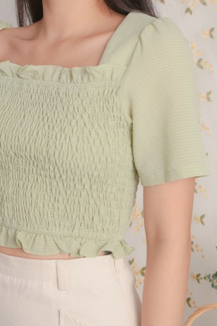 Sutton Smocked Ruffle Top in Green