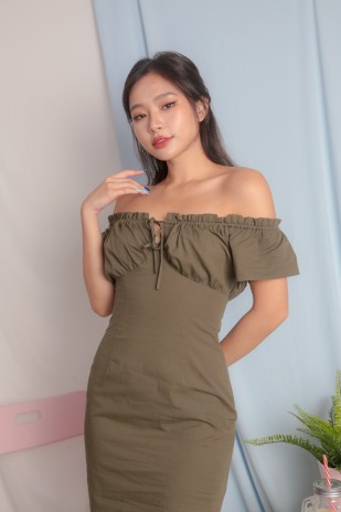 Nayla Tie Front Bustier Dress in Olive