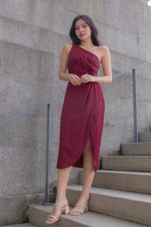 Serene Toga Dress in Wine Red