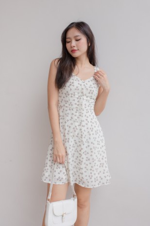 Everett Floral Button Dress in White