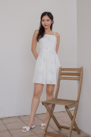 Imara Printed Pleat Dress in White