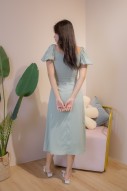 Laira Puff Sleeve Ruched Midi in Sage