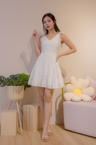 Kleine V-Neck Tiered Dress in White