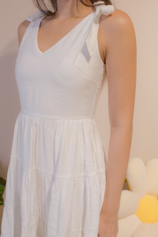 Kleine V-Neck Tiered Dress in White