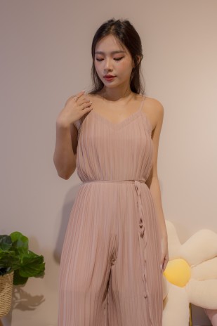 Solene Pleated Jumpsuit in Blush