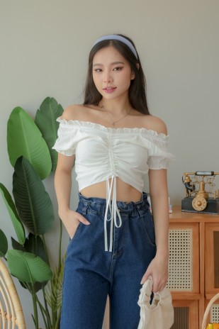 Noen Scrunched Drawstring Top in White