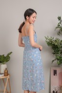 Arika Floral Slit Dress in Blue