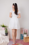 Sharice Embroidered Babydoll Dress in White