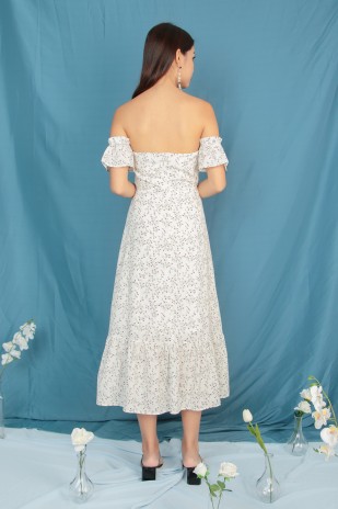 RESTOCK: Elyseen Floral Off Shoulder Dress in White