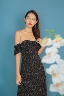 RESTOCK: Elyseen Floral Off Shoulder Dress in Black