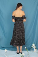 RESTOCK: Elyseen Floral Off Shoulder Dress in Black