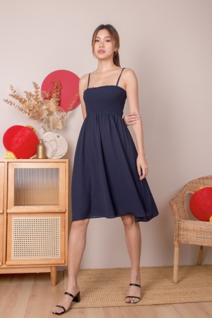 Kylin Smocked Camisole Dress in Navy