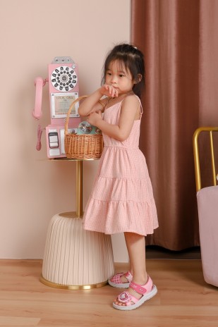 Leilani Junior Tiered Gingham Dress in Pink