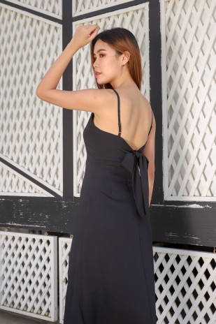 Venice Tie-Back Midi Dress in Black