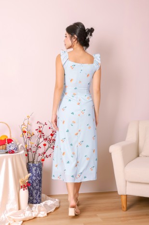 Pauree Floral Slit Midi Dress in Blue